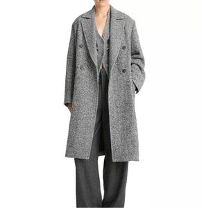 Vince Herringbone Double Breasted Wool Blend Coat